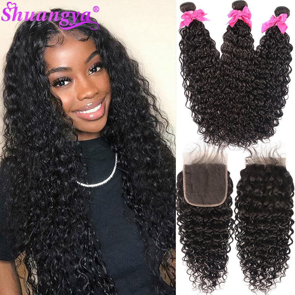 Transparent Lace Frontal With Bundles 100% Remy Human Hair With Closure