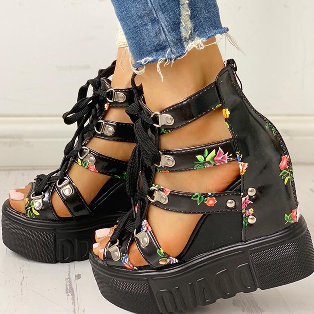 Hot Print Leisure Wedges Heels For Woman