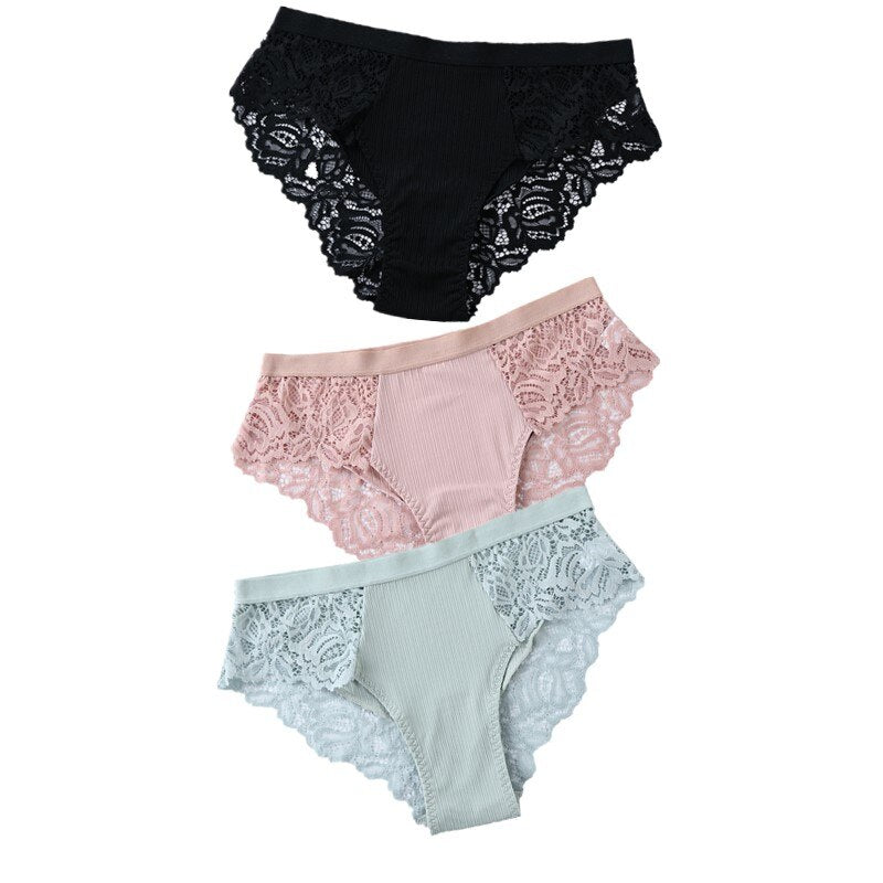 3 Pcs Cotton Panties Sexy Panty Briefs Lace Panties Women