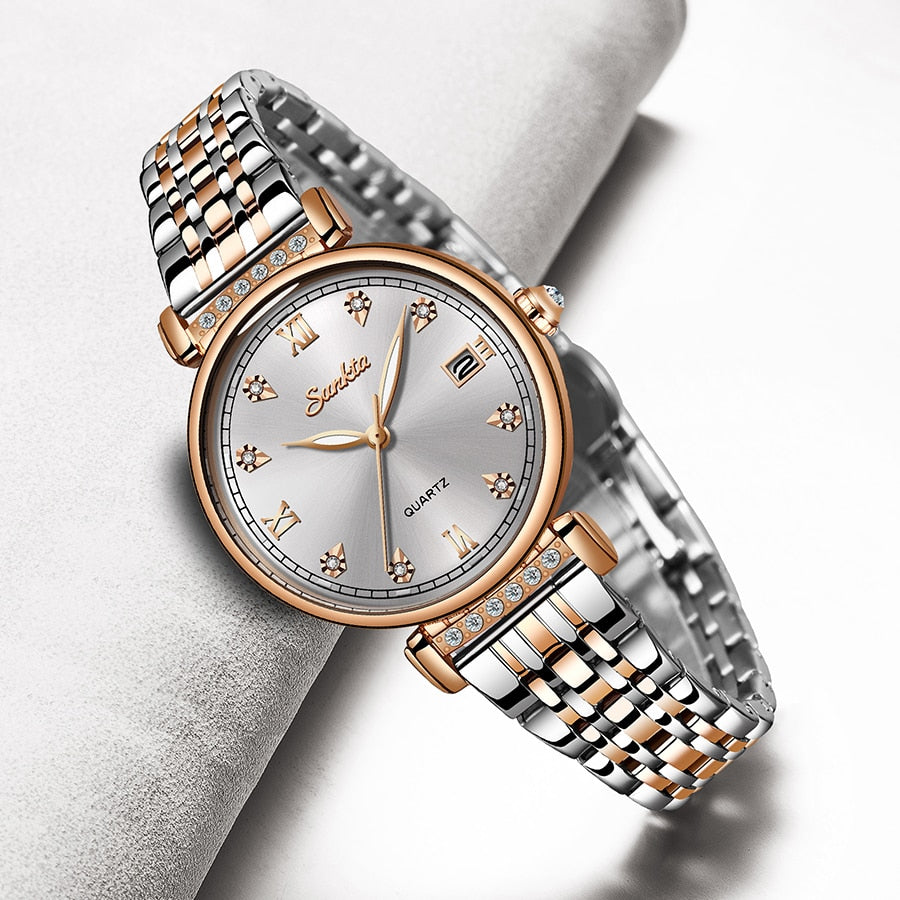 New Rose Gold Women Business Quartz Watch