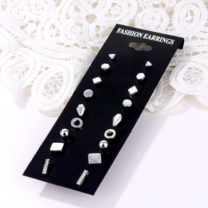 EN 12 Pairs Flower Women'S Earrings Set Pearl Crystal Stud Earrings