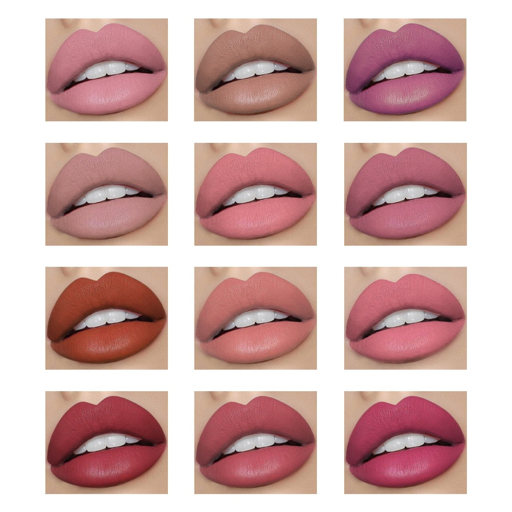 12 Color Velvet Lip Set Waterproof Matte Lipstick