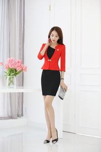 Half Sleeve Female Women Blazer Jacket White/Red