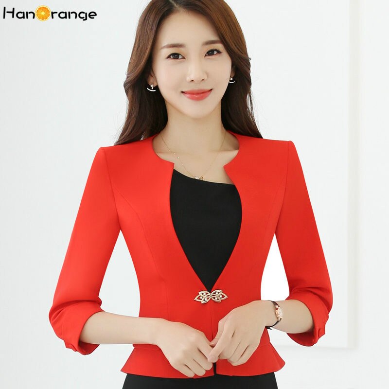 Half Sleeve Female Women Blazer Jacket White/Red