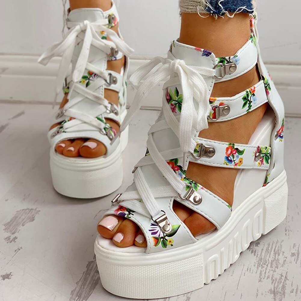 Hot Print Leisure Wedges Heels For Woman