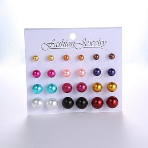 Women Trendy Stud Earrings Set With Card 12 Pairs/set Transparent Zircon Balls Love Flowers