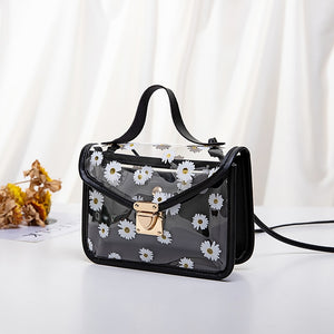 2020 Fashion Women Transparent Daisy Pattern Shoulder Bag Hardware Chain Strap Color Block Messenger Handbag Composite Tote