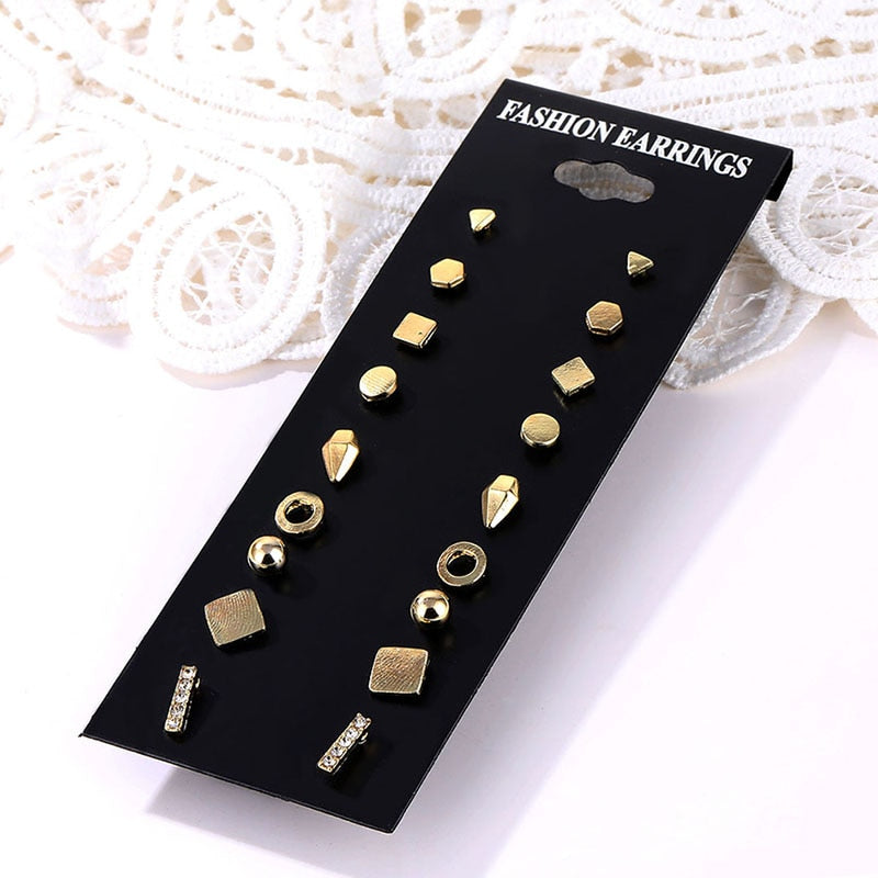 EN 12 Pairs Flower Women'S Earrings Set Pearl Crystal Stud Earrings