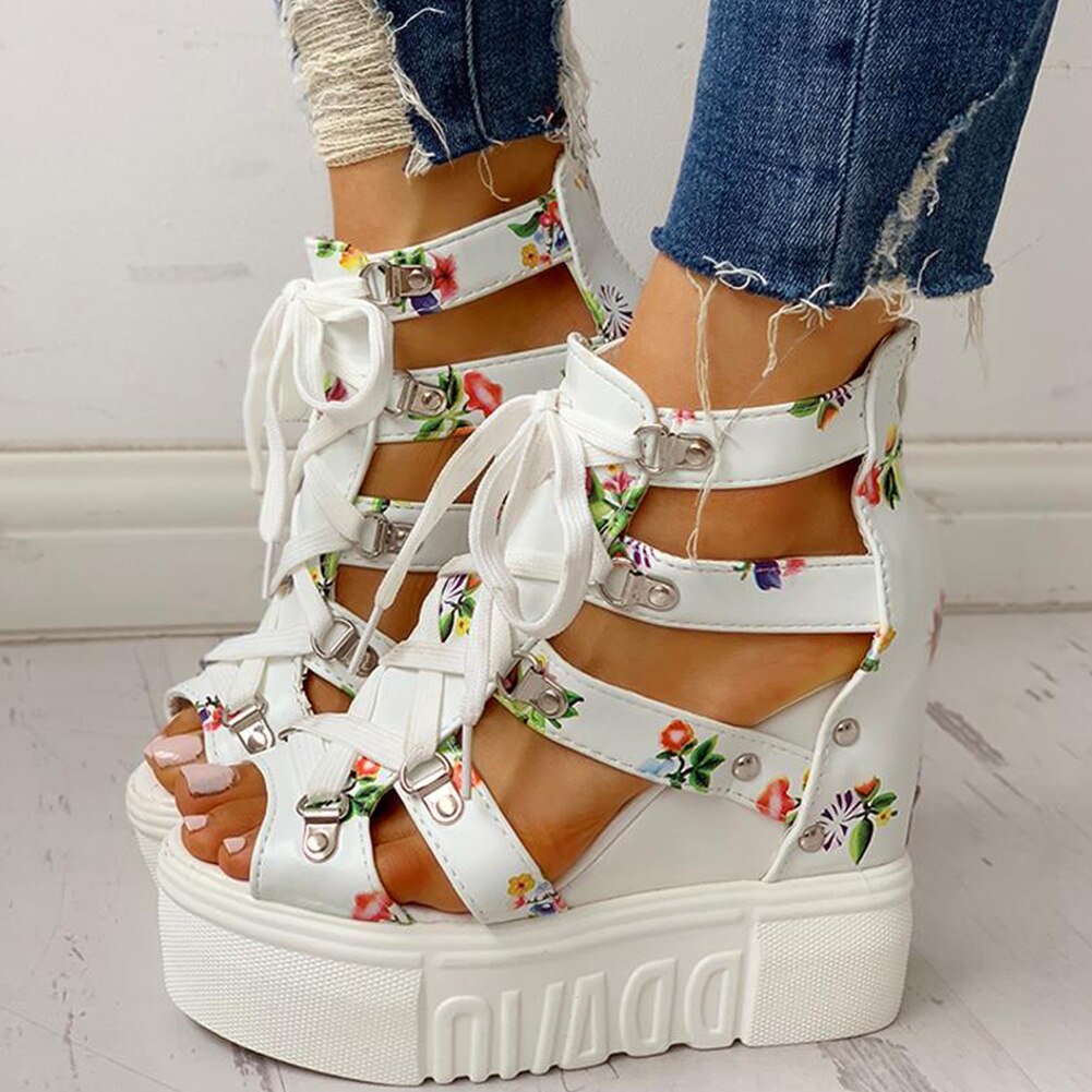 Hot Print Leisure Wedges Heels For Woman