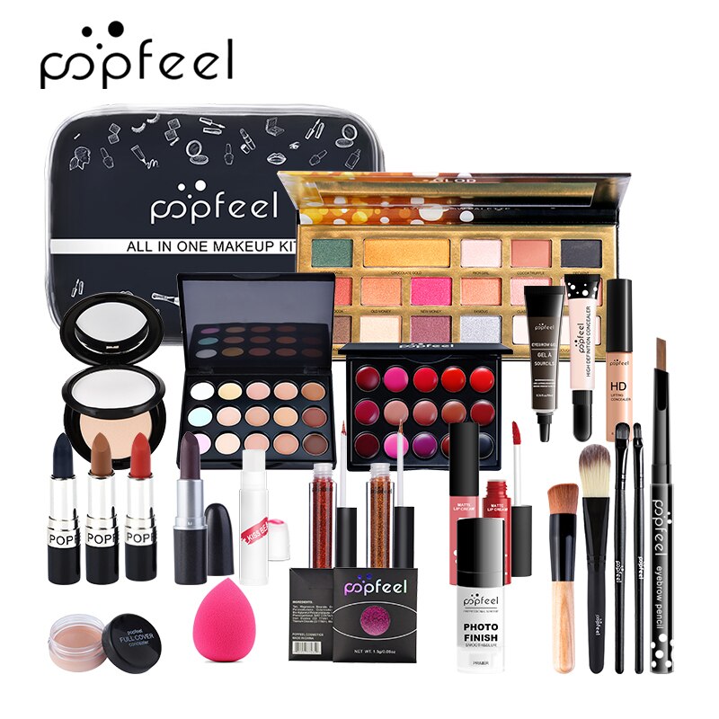 POPFEEL Make up Set cosmetics kit(eyeshadow lipstick,eyebrow,BB cream,face powder,concealer,polish nail) 30 pcs in 1 set