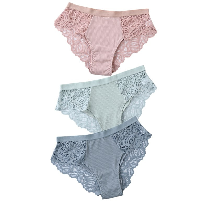 3 Pcs Cotton Panties Sexy Panty Briefs Lace Panties Women