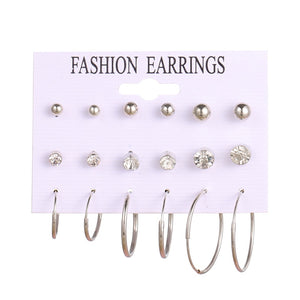 EN 12 Pairs Flower Women'S Earrings Set Pearl Crystal Stud Earrings