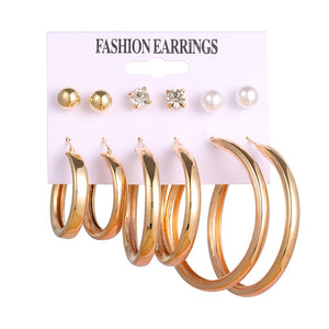 EN 12 Pairs Flower Women'S Earrings Set Pearl Crystal Stud Earrings