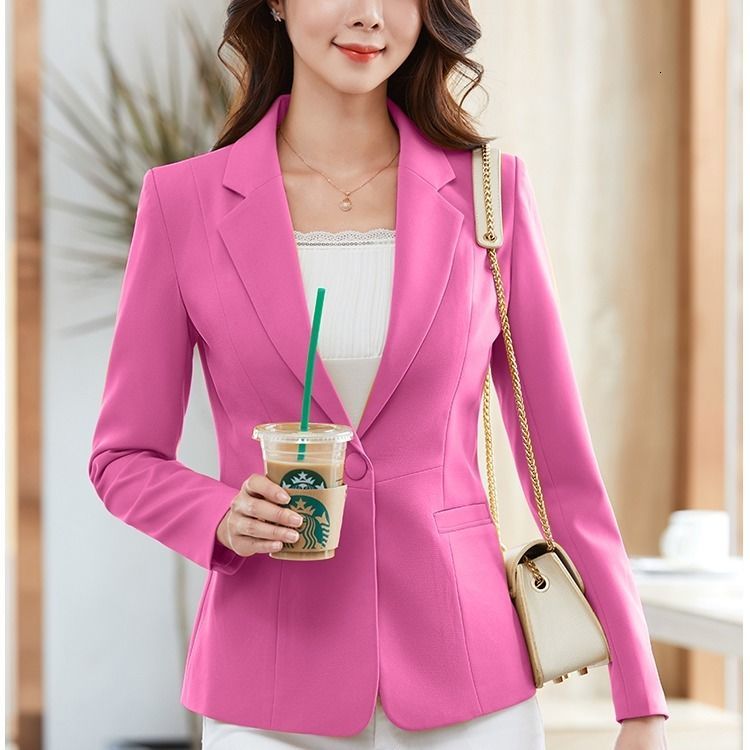 Women Suit Jacket Female Solid Color Elegant Casual Pink Blue White Black Blazer For Autumn