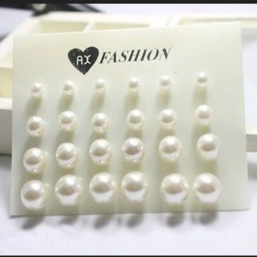 Women Trendy Stud Earrings Set With Card 12 Pairs/set Transparent Zircon Balls Love Flowers