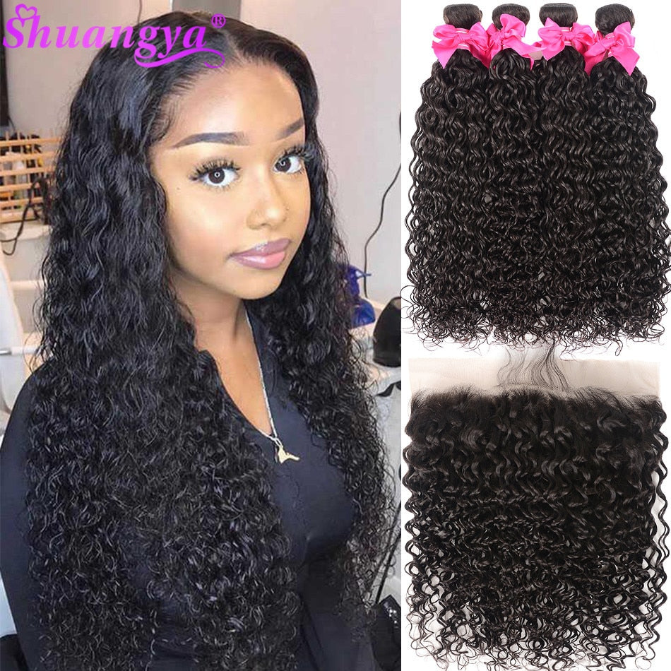 Transparent Lace Frontal With Bundles 100% Remy Human Hair With Closure