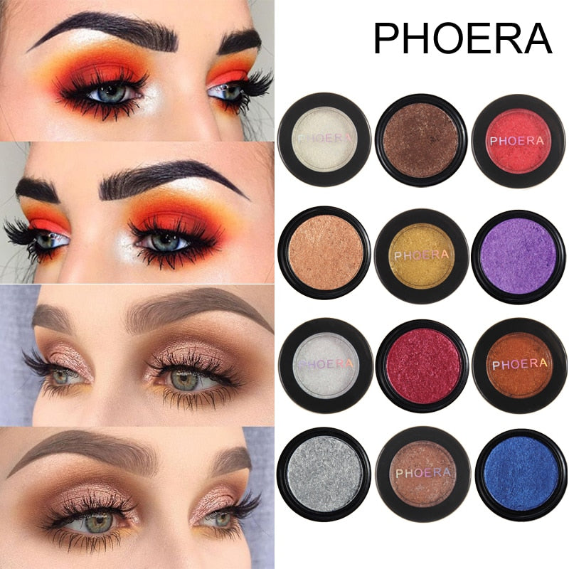 PHOERA Metal Eyeshadow Makeup Palette Red Black Color Glitter Eye Shadow Natural Eyes Make Up maquillage TSLM2