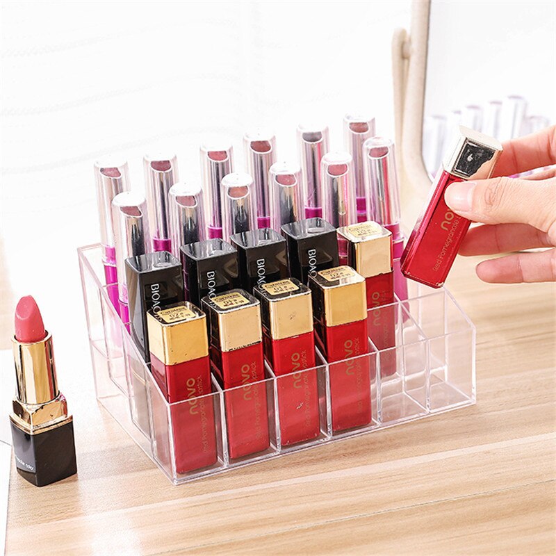 24 Grid Acrylic Makeup Organizer lipstick Holder Storage Box Cosmetic Box Stand Nail Polish make up organizer Tool