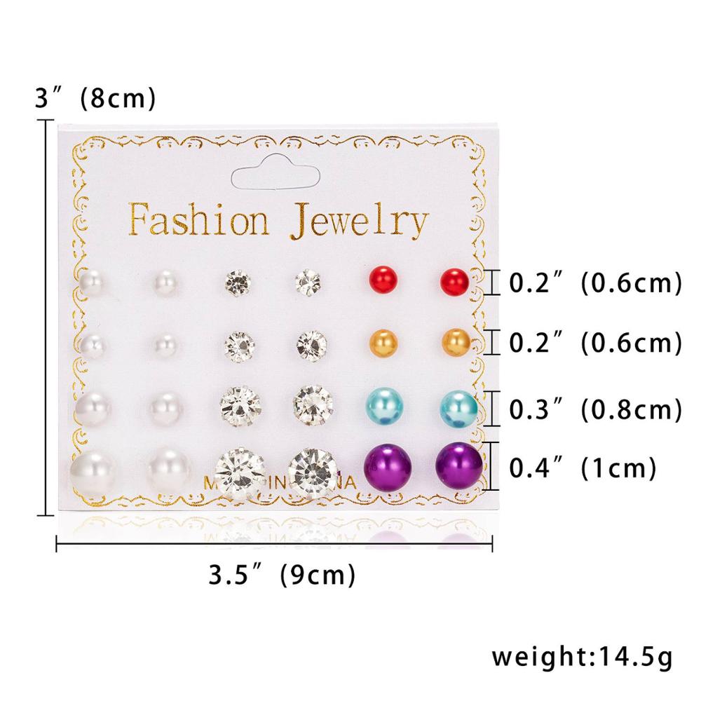 Women Trendy Stud Earrings Set With Card 12 Pairs/set Transparent Zircon Balls Love Flowers