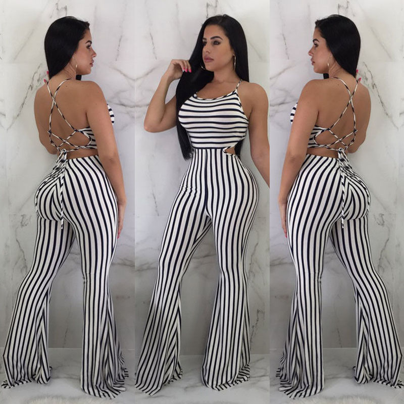 New Clubwear Pants Summer Sexy Striped Jumpsuit