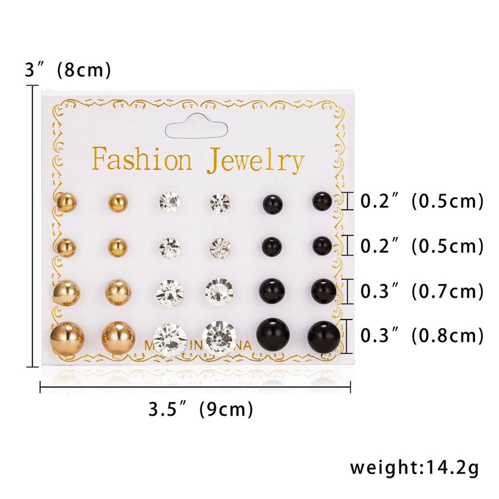 Women Trendy Stud Earrings Set With Card 12 Pairs/set Transparent Zircon Balls Love Flowers