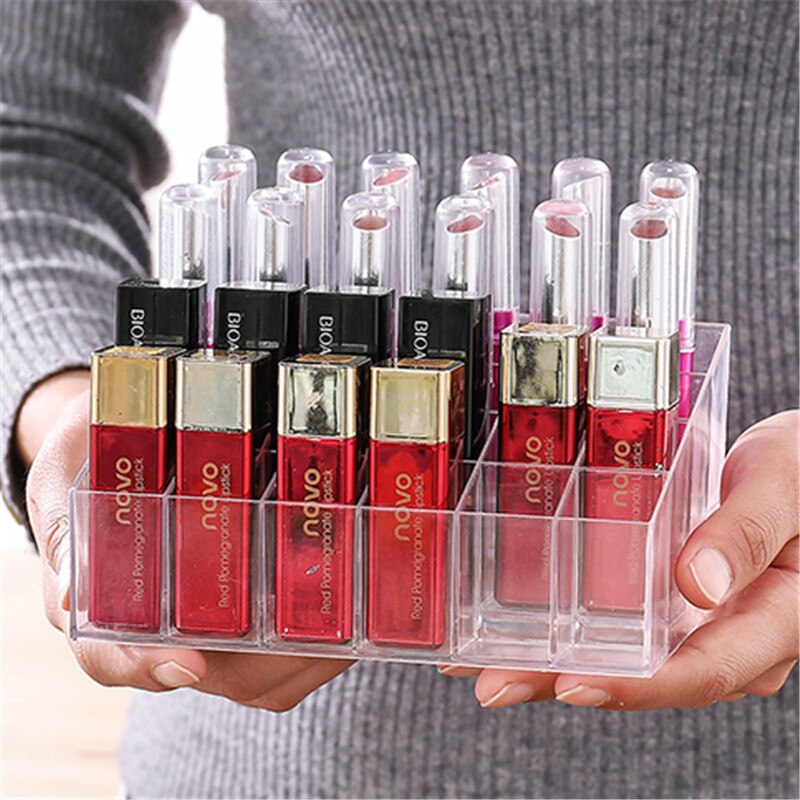 24 Grid Acrylic Makeup Organizer lipstick Holder Storage Box Cosmetic Box Stand Nail Polish make up organizer Tool