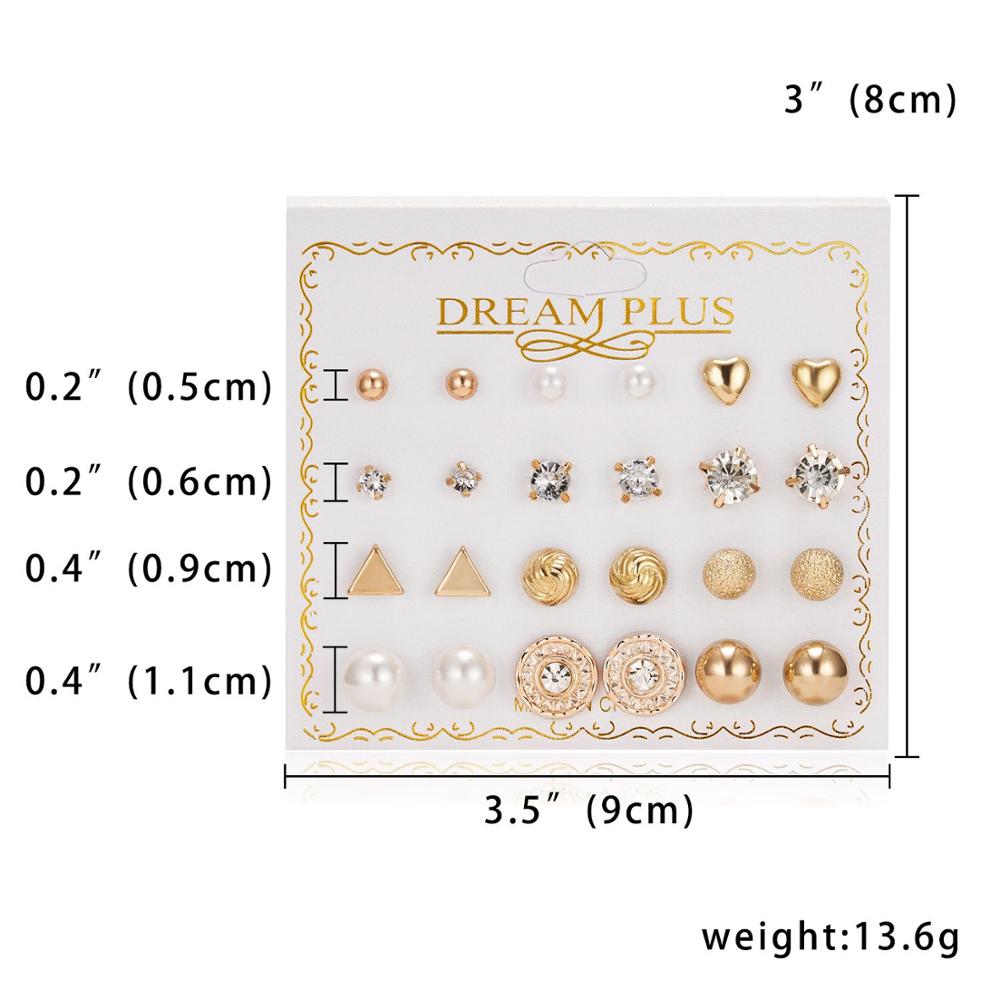 Women Trendy Stud Earrings Set With Card 12 Pairs/set Transparent Zircon Balls Love Flowers