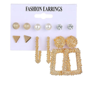 EN 12 Pairs Flower Women'S Earrings Set Pearl Crystal Stud Earrings