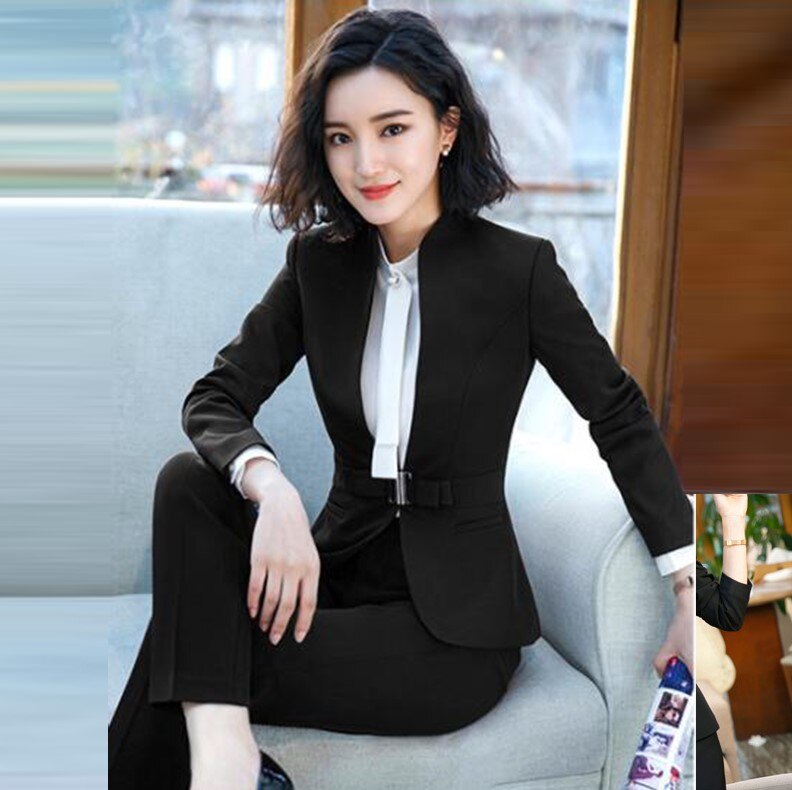 Womens Blazers Pant Set Formal Office Pant Suit For Long Sleeve Uniform Elegant Feminino Business Formal Work Suit