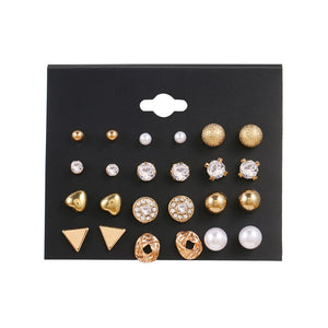 EN 12 Pairs Flower Women'S Earrings Set Pearl Crystal Stud Earrings