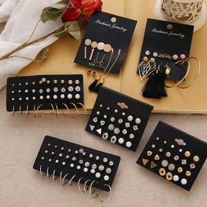 EN 12 Pairs Flower Women'S Earrings Set Pearl Crystal Stud Earrings