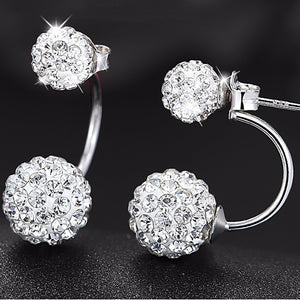 Double Ball Design 925 Sterling Silver Ladies' Stud Earrings