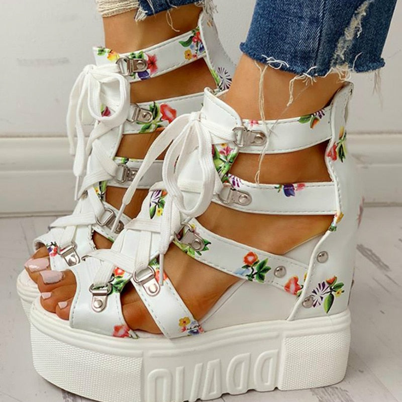 Hot Print Leisure Wedges Heels For Woman