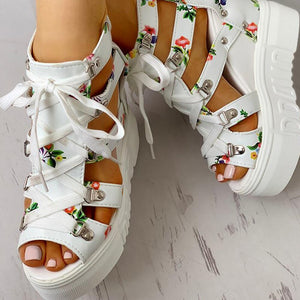 Hot Print Leisure Wedges Heels For Woman