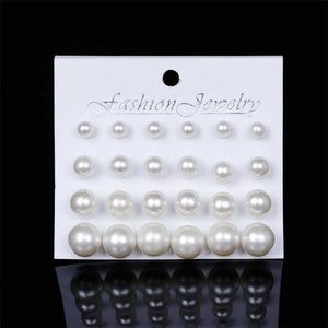 EN 12 Pairs Flower Women'S Earrings Set Pearl Crystal Stud Earrings