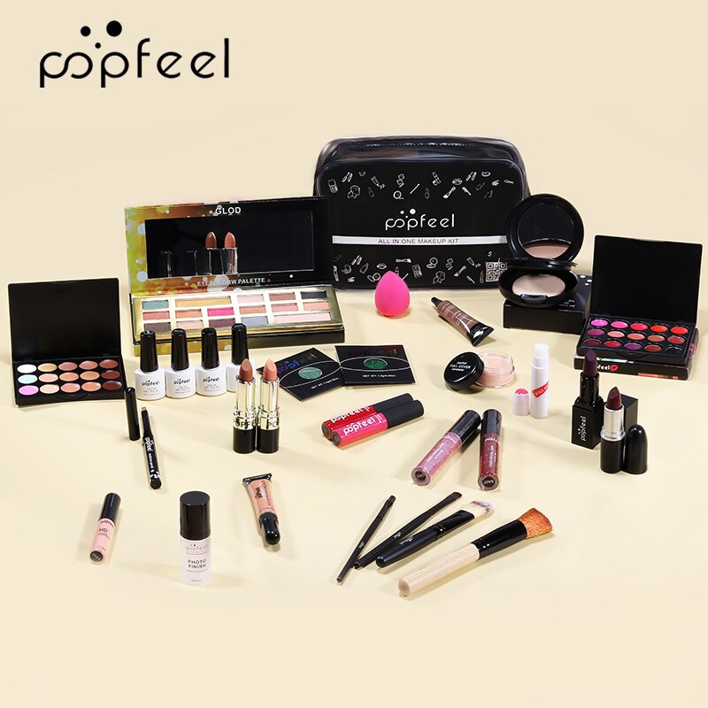 POPFEEL Make up Set cosmetics kit(eyeshadow lipstick,eyebrow,BB cream,face powder,concealer,polish nail) 30 pcs in 1 set