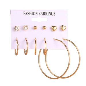 EN 12 Pairs Flower Women'S Earrings Set Pearl Crystal Stud Earrings