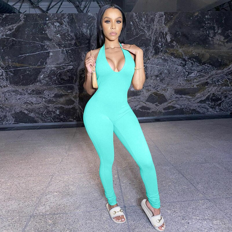 Women Long Skinny Backless Sleeveless Jumpsuit