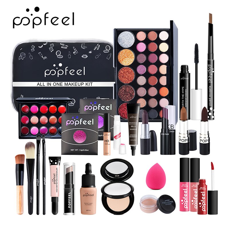 POPFEEL Make up Set cosmetics kit(eyeshadow lipstick,eyebrow,BB cream,face powder,concealer,polish nail) 30 pcs in 1 set