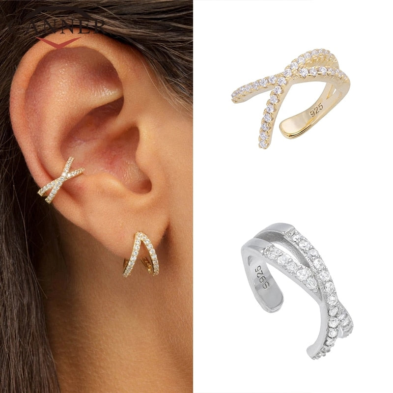 925 Sterling Silver Ear Cuff  For Women 1 pcs Charming Zircon Clip Earings