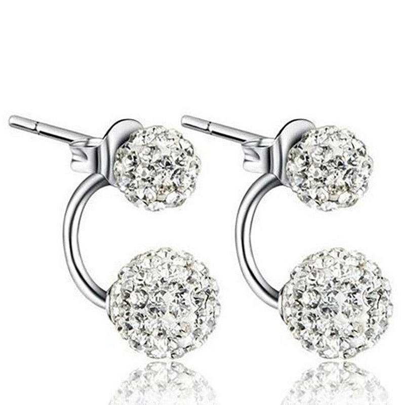 Double Ball Design 925 Sterling Silver Ladies' Stud Earrings