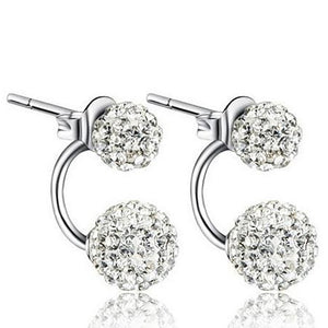 Double Ball Design 925 Sterling Silver Ladies' Stud Earrings