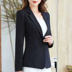 Women Suit Jacket Female Solid Color Elegant Casual Pink Blue White Black Blazer For Autumn