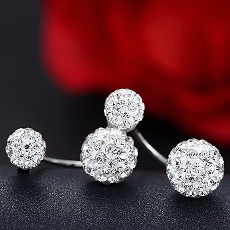 Double Ball Design 925 Sterling Silver Ladies' Stud Earrings