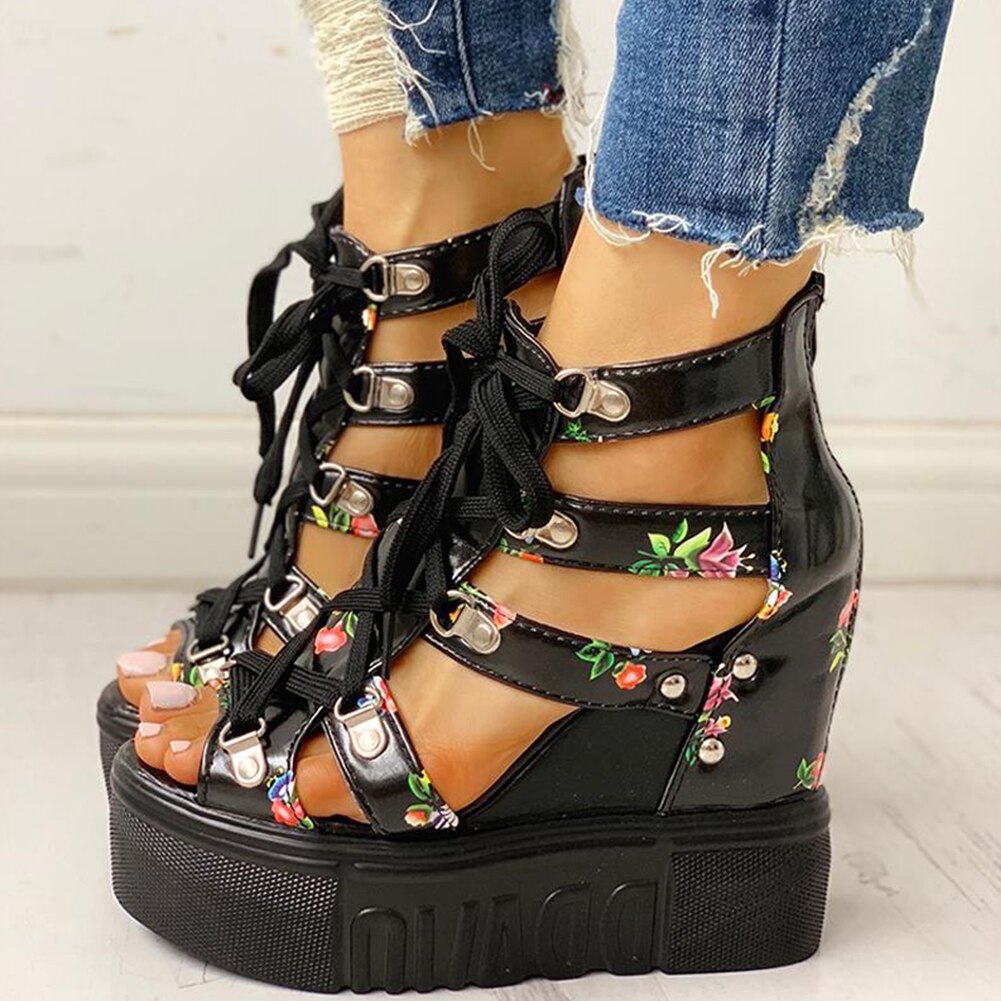 Hot Print Leisure Wedges Heels For Woman