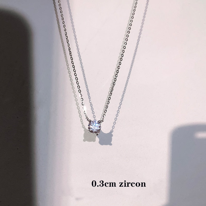 Sterling Silver Necklace 0.3cm/0.4cm/0.5cm Zircon Necklace For Women